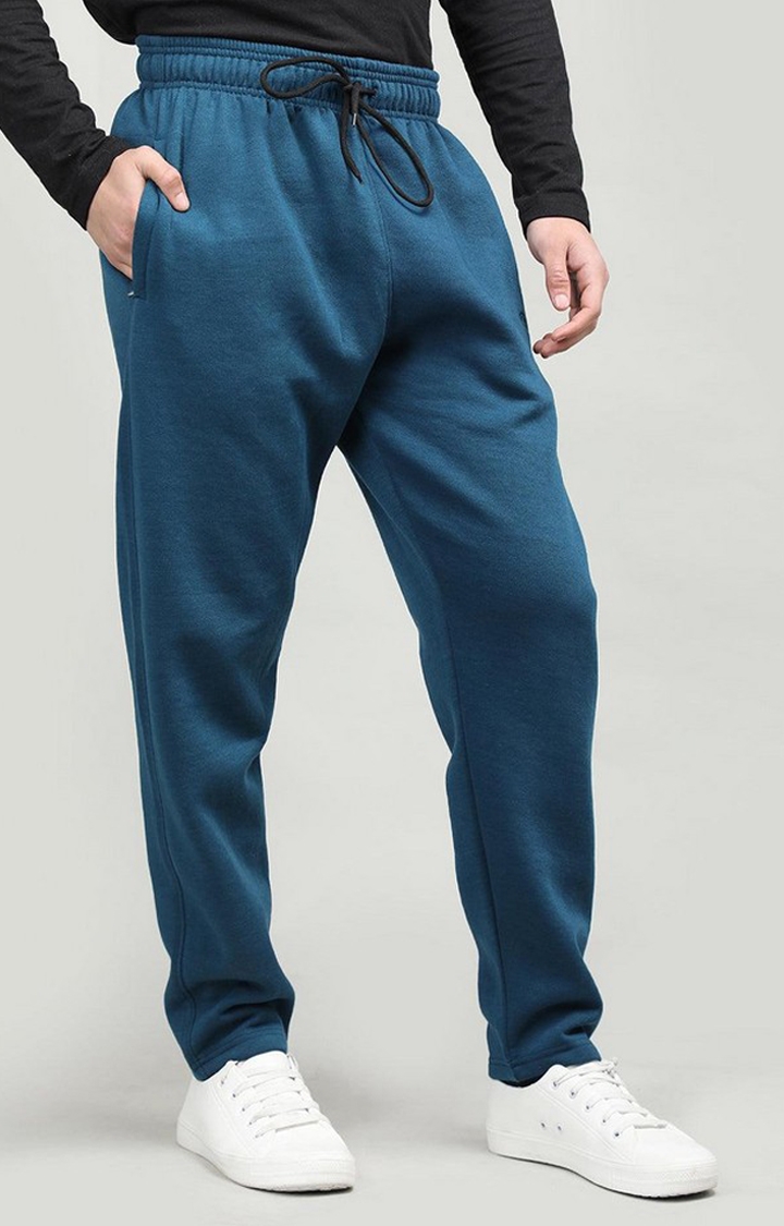Men's Indigo Blue Solid Polyester Trackpant