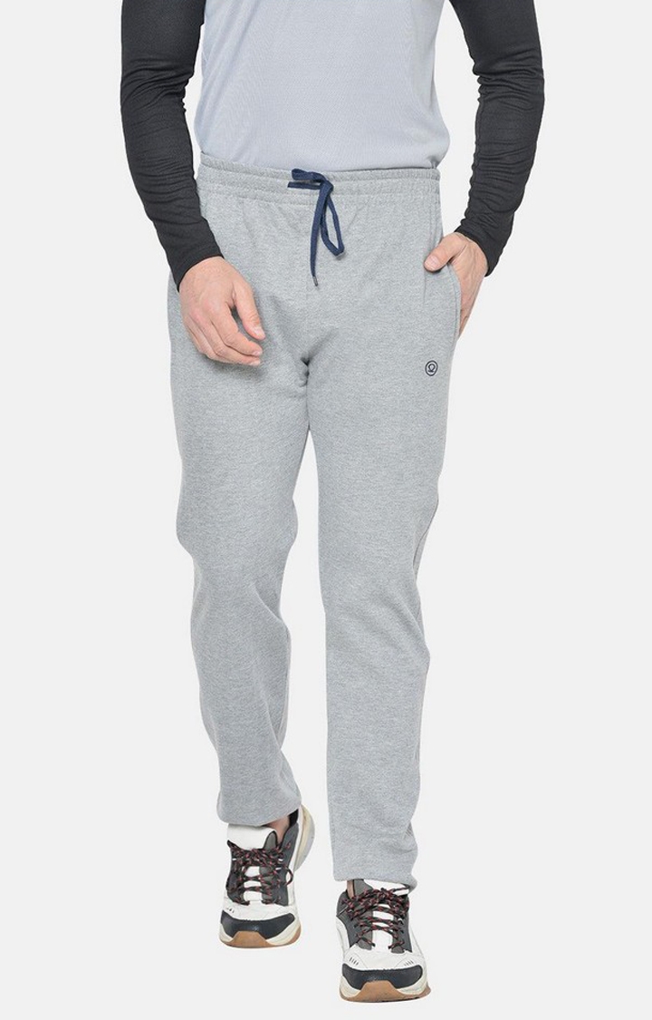 Men's Light Grey Melange Textured Polyester Trackpant