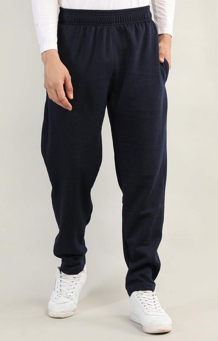 CHKOKKO | Men's Navy Blue Solid Polyester Trackpant