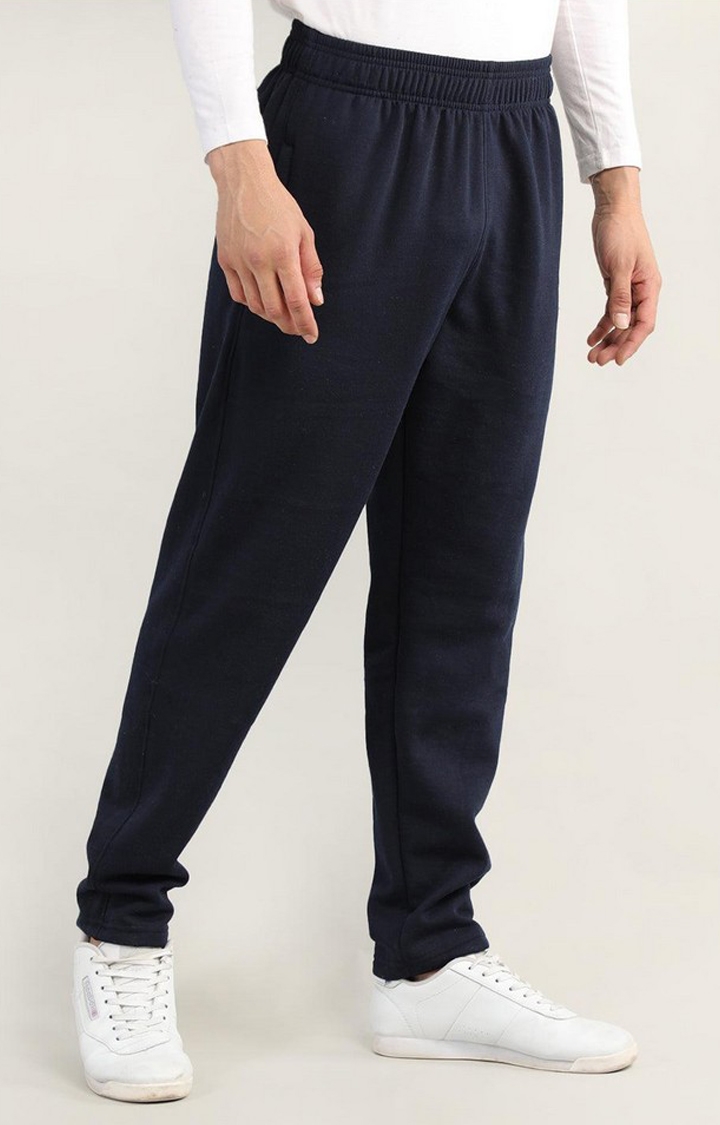 Men's Navy Blue Solid Polyester Trackpant