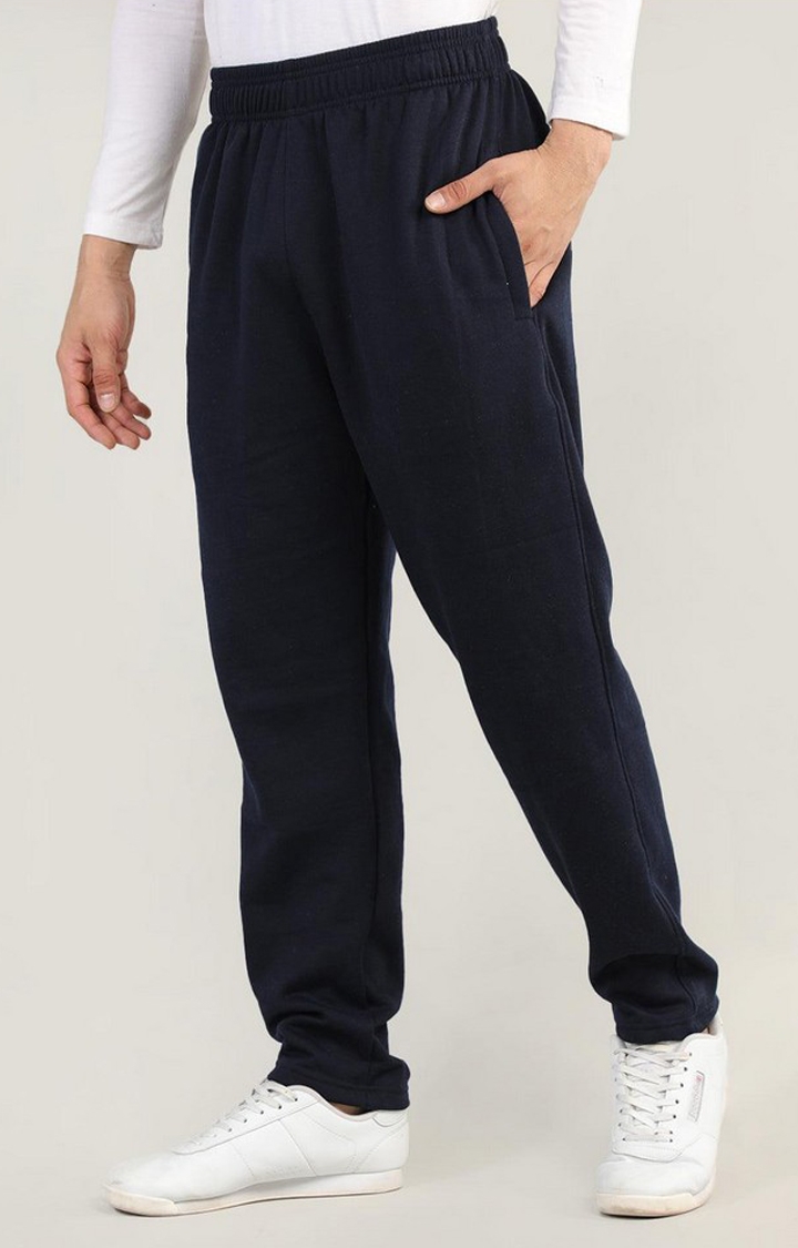 Men's Navy Blue Solid Polyester Trackpant