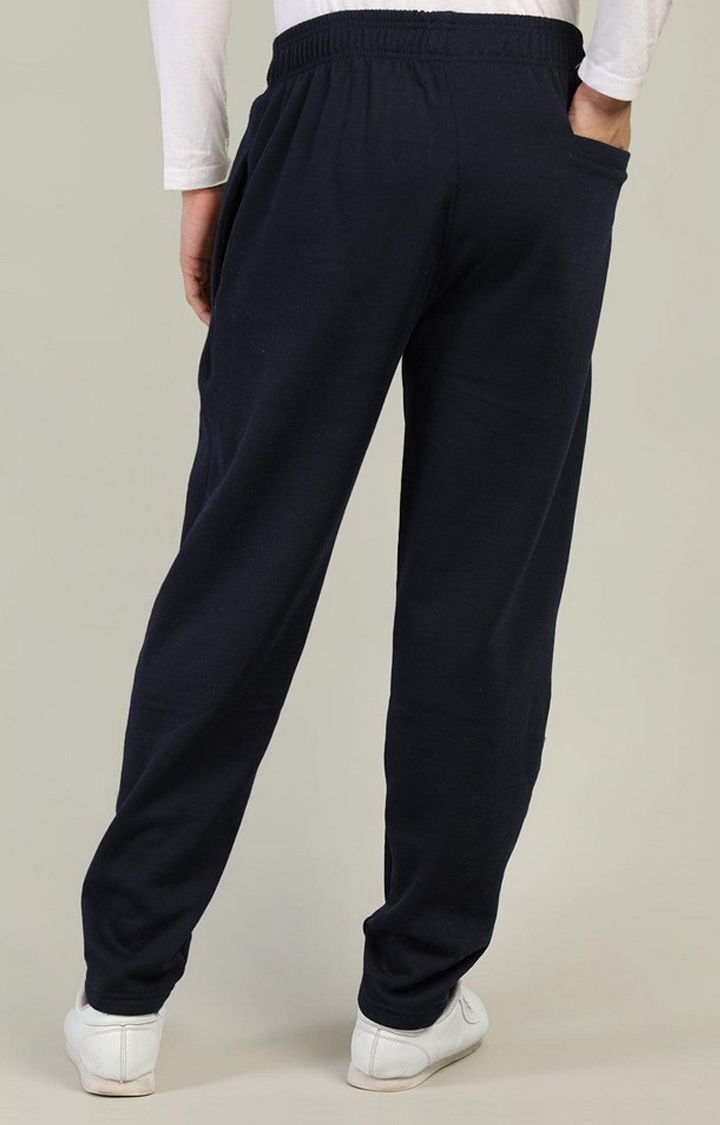 Men's Navy Blue Solid Polyester Trackpant