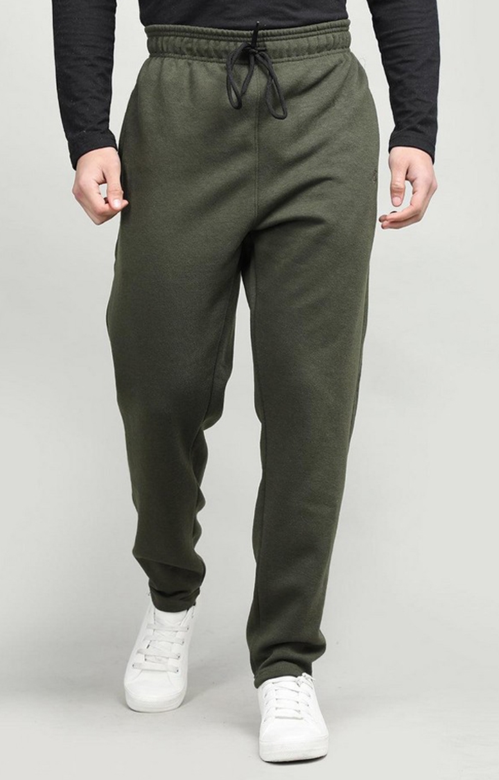 CHKOKKO | Men's Olive Green Solid Polyester Trackpant