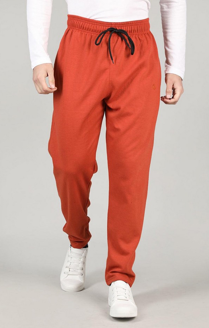 CHKOKKO | Men's Rust Orange Solid Polyester Trackpant