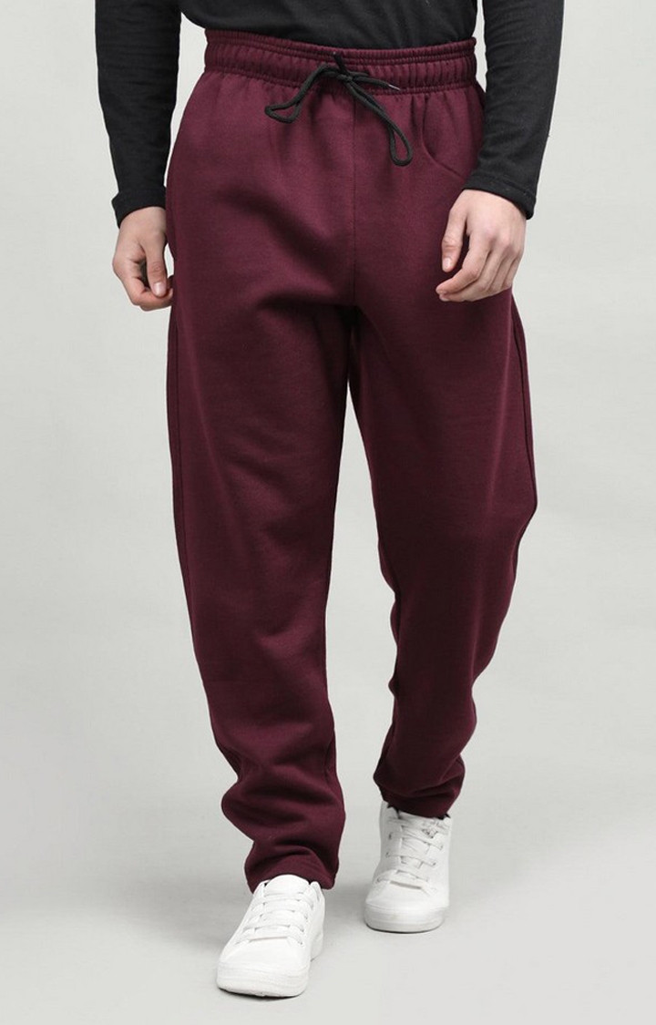 CHKOKKO | Men's Wine Red Solid Polyester Trackpant