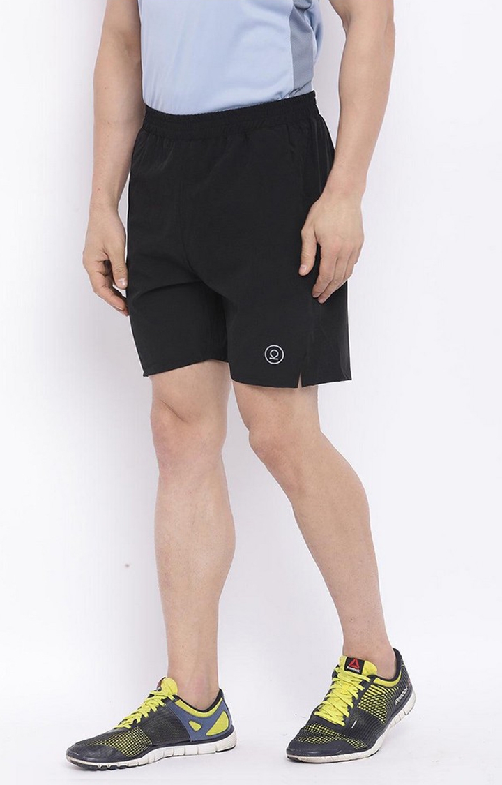 Men's Black Solid Polyester Activewear Shorts