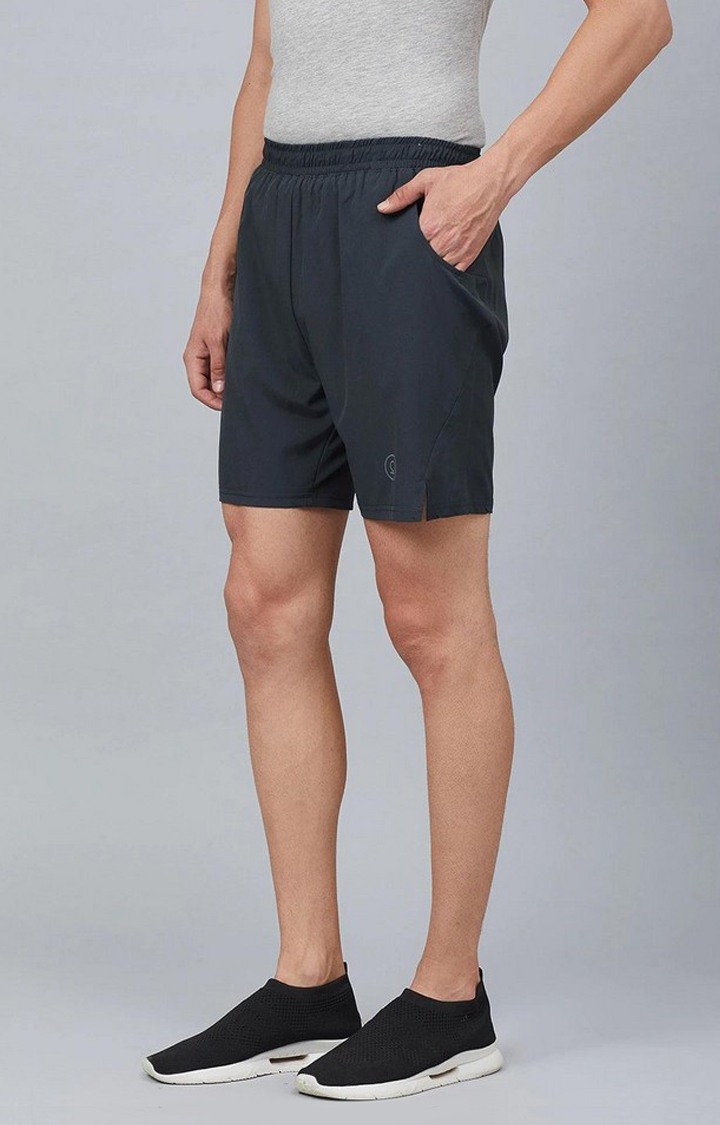 Men's Dark Grey Solid Polyester Activewear Shorts