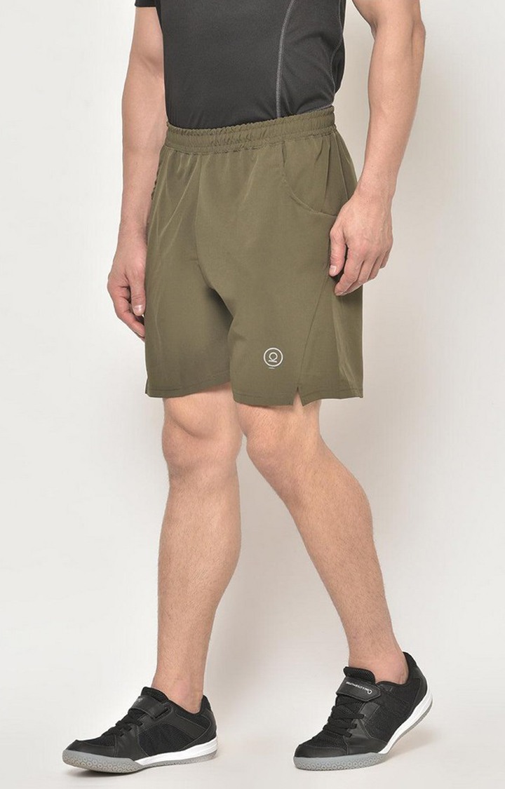 Men's Olive Green Solid Polyester Activewear Shorts