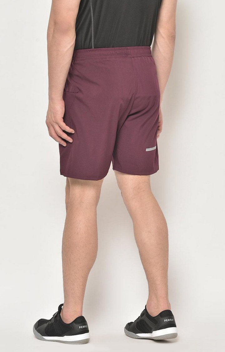Men's Wine Red Solid Polyester Activewear Shorts