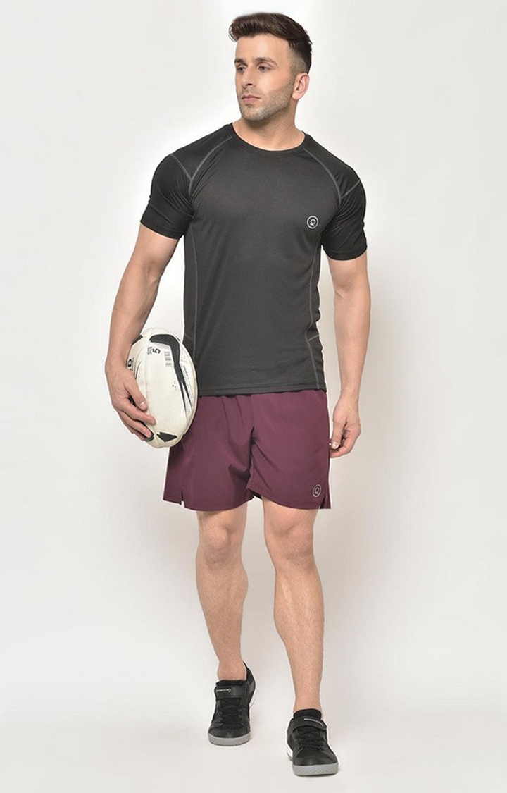 Men's Wine Red Solid Polyester Activewear Shorts