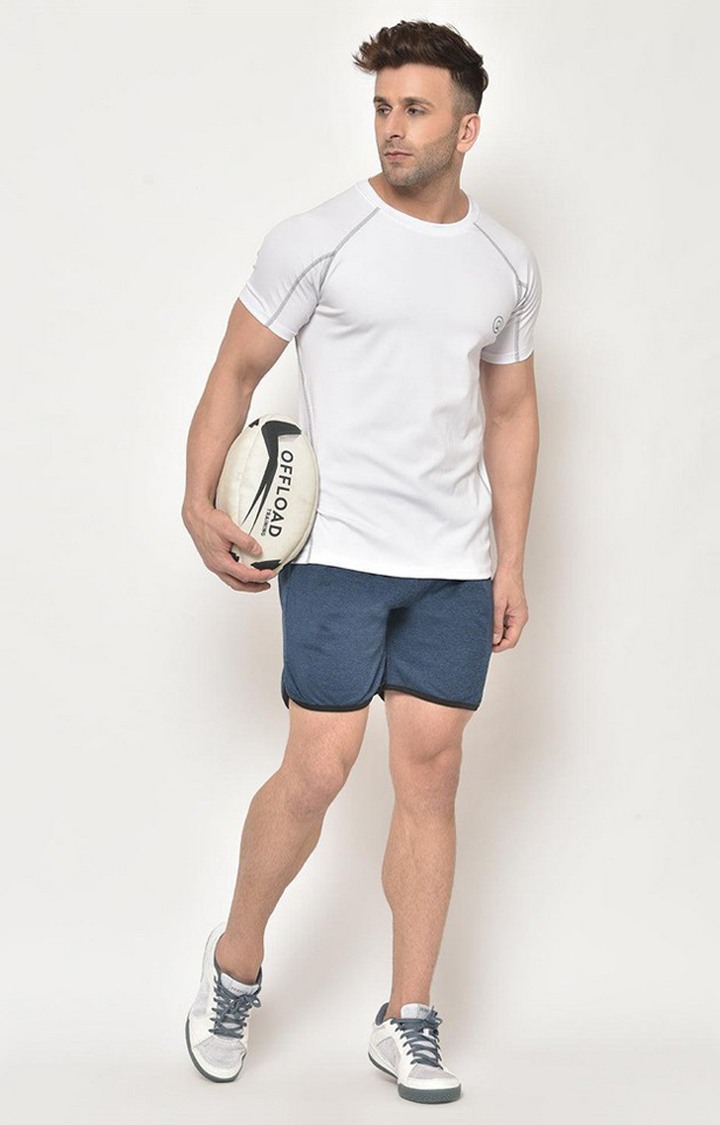 Men's Blue Melange Textured Polyester Activewear Shorts