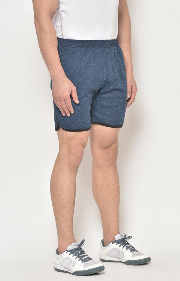 Men's Blue Melange Textured Polyester Activewear Shorts