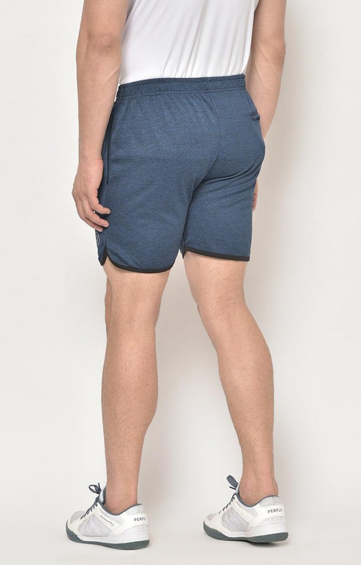 Men's Blue Melange Textured Polyester Activewear Shorts