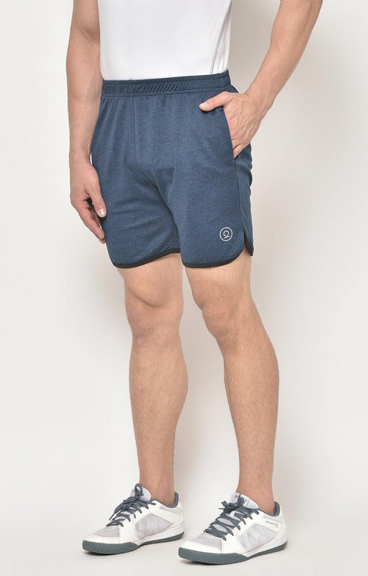 Men's Blue Melange Textured Polyester Activewear Shorts