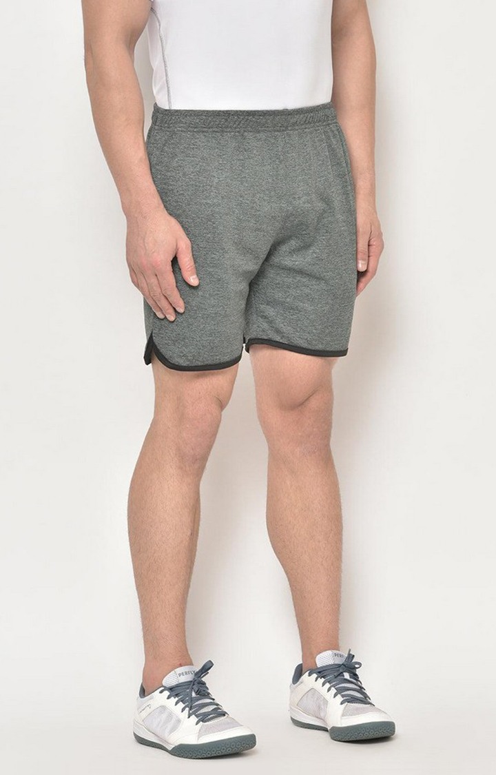 Men's Grey Melange Textured Polyester Activewear Shorts