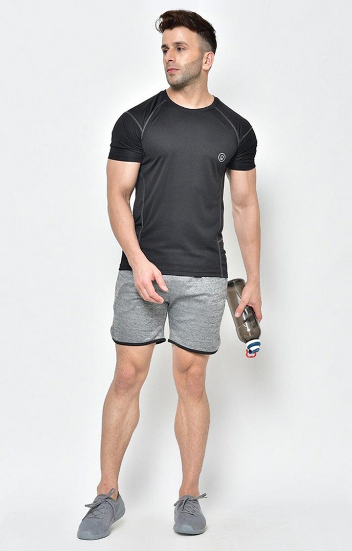 Men's Grey Melange Textured Polyester Activewear Shorts