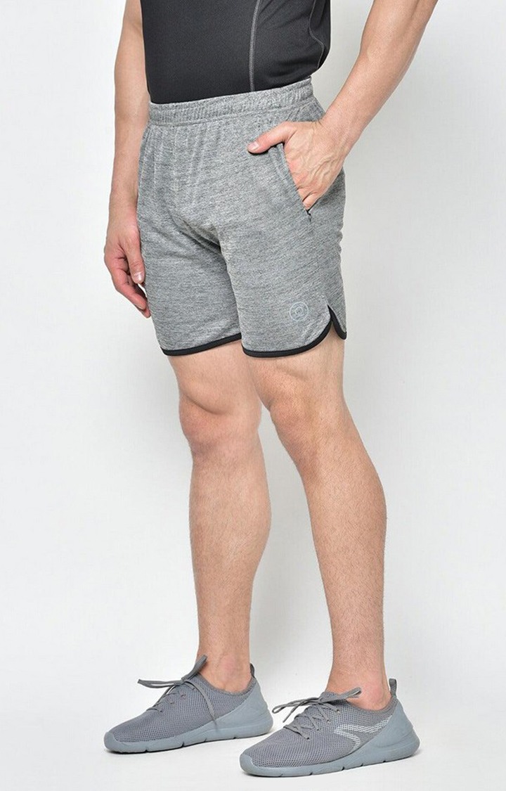 Men's Grey Melange Textured Polyester Activewear Shorts