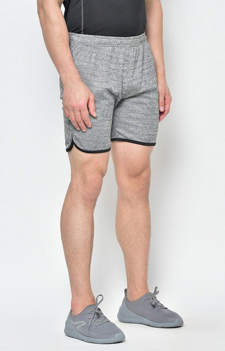 Men's Grey Melange Textured Polyester Activewear Shorts