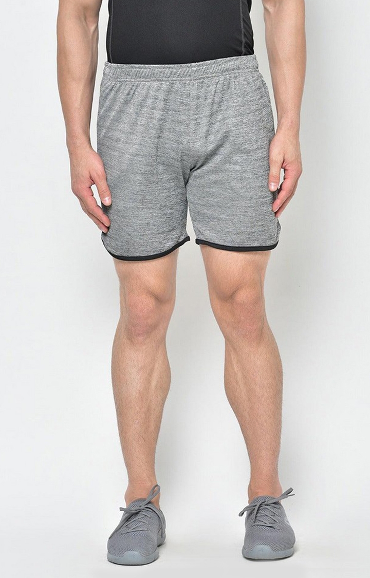 Men's Grey Melange Textured Polyester Activewear Shorts