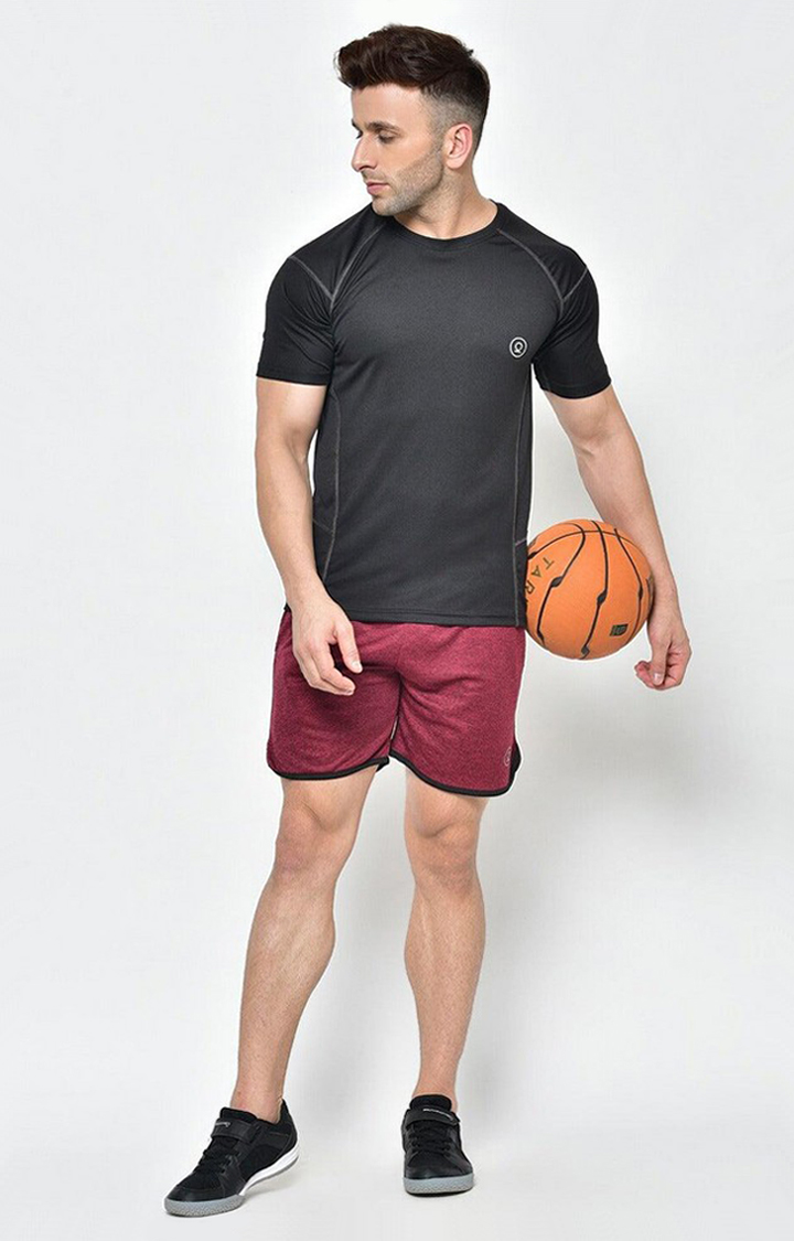 Men's Maroon Melange Textured Polyester Activewear Shorts