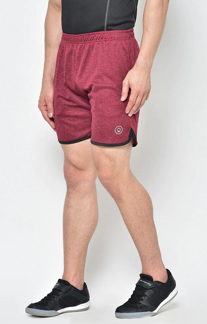 Men's Maroon Melange Textured Polyester Activewear Shorts