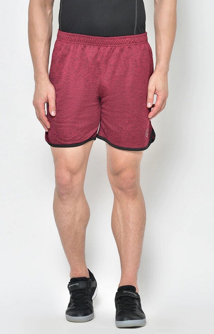 CHKOKKO | Men's Maroon Melange Textured Polyester Activewear Shorts