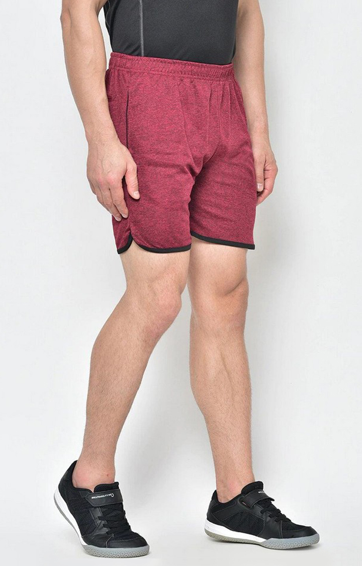 Men's Maroon Melange Textured Polyester Activewear Shorts