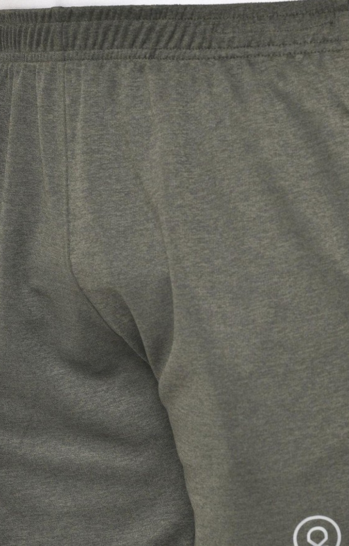 Men's Olive Green Melange Textured Polyester Activewear Shorts