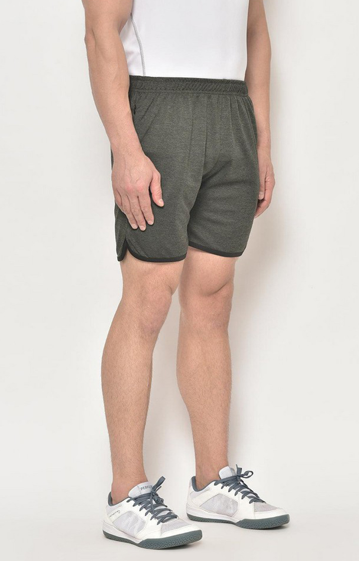 Men's Olive Green Melange Textured Polyester Activewear Shorts