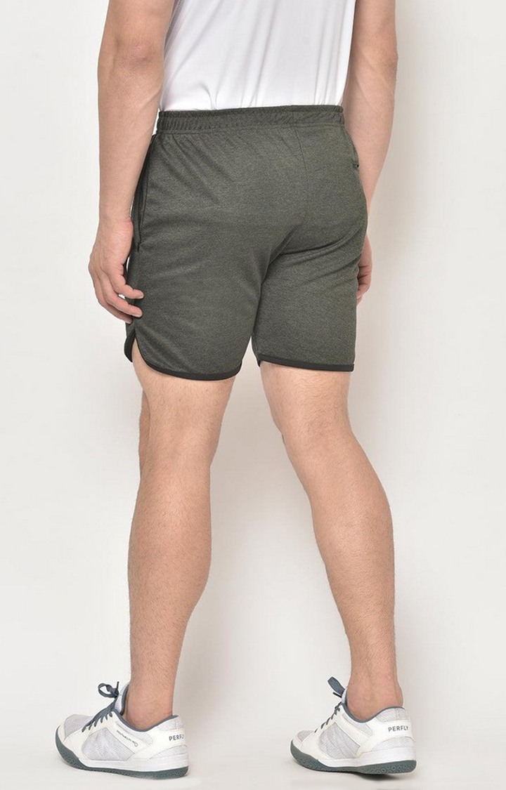 Men's Olive Green Melange Textured Polyester Activewear Shorts