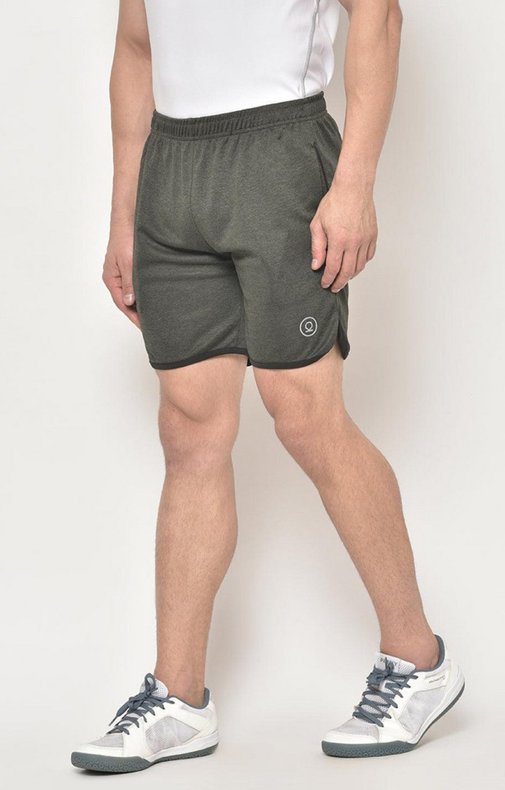 Men's Olive Green Melange Textured Polyester Activewear Shorts