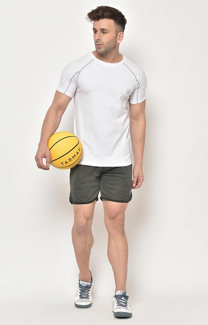 Men's Olive Green Melange Textured Polyester Activewear Shorts