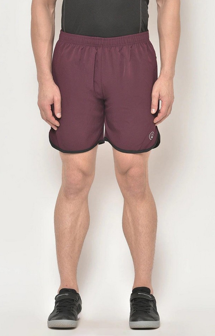 CHKOKKO | Men's Wine Red Solid Polyester Activewear Shorts