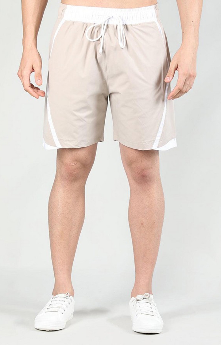 CHKOKKO | Men's Beige Solid Nylon Activewear Shorts