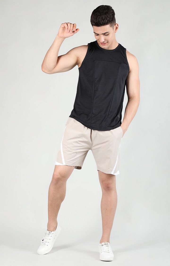 Men's Beige Solid Nylon Activewear Shorts