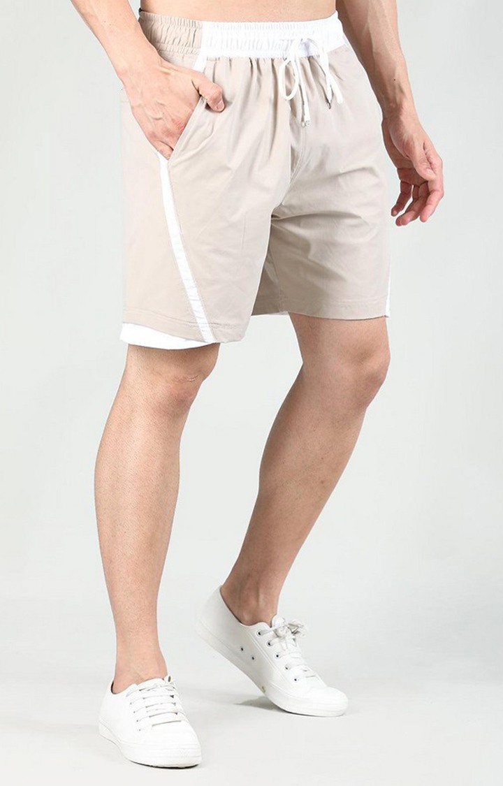 Men's Beige Solid Nylon Activewear Shorts