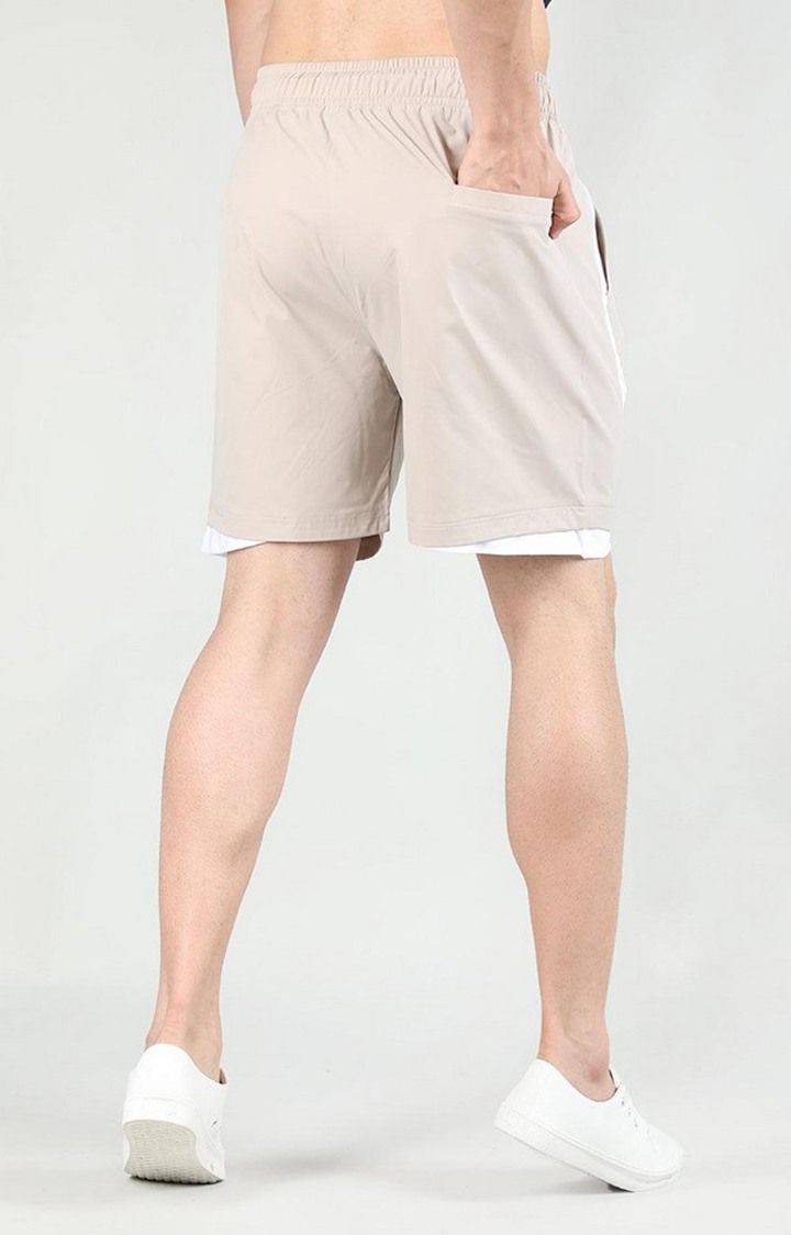 Men's Beige Solid Nylon Activewear Shorts