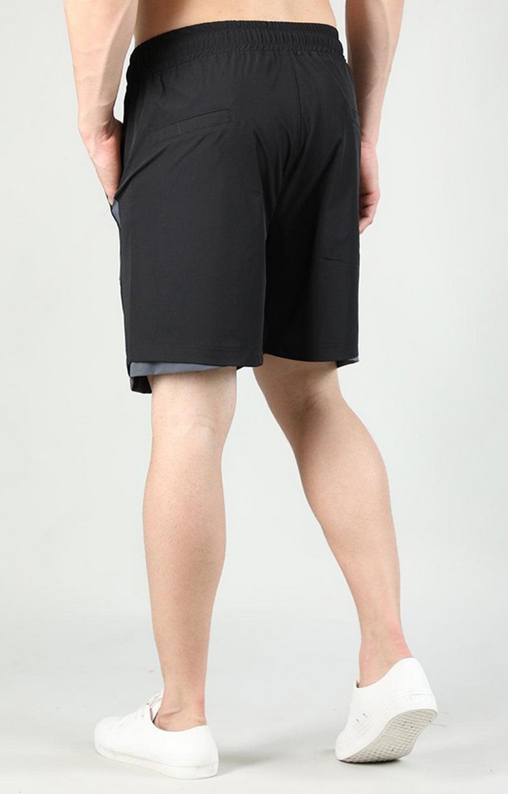 Men's Black Solid Nylon Activewear Shorts