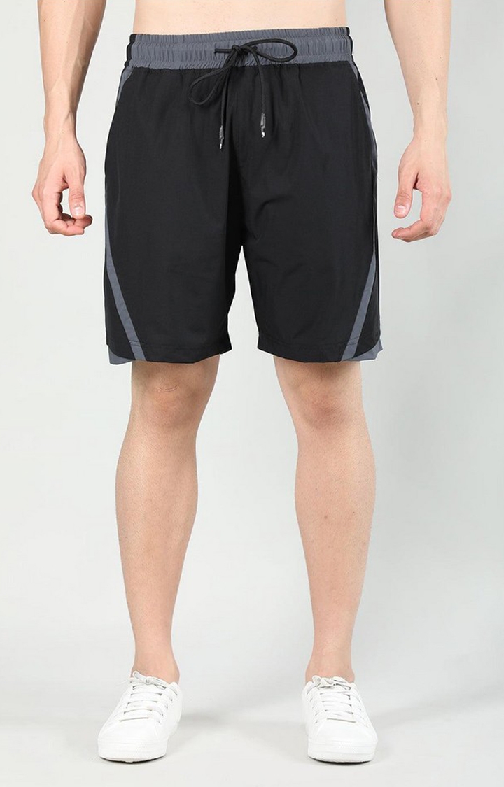Men's Black Solid Nylon Activewear Shorts