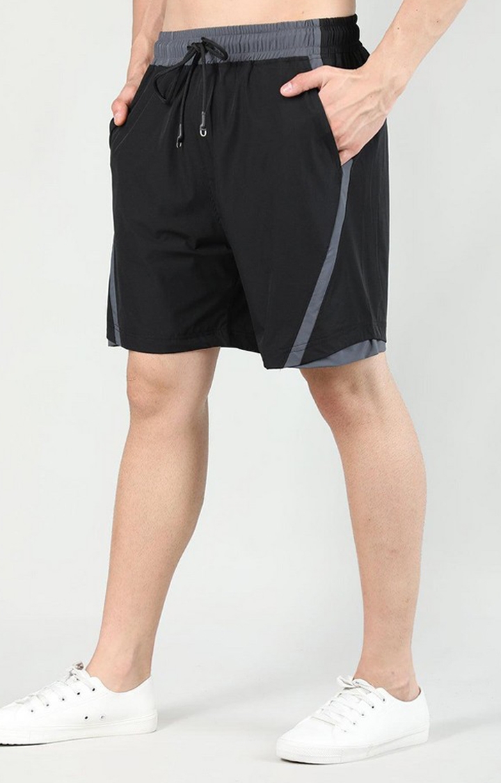 Men's Black Solid Nylon Activewear Shorts