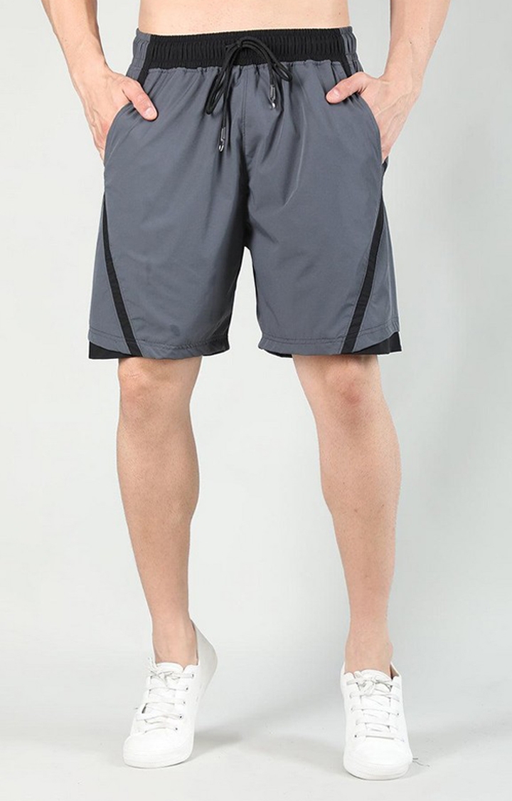 Men's Dark Grey Solid Nylon Activewear Shorts
