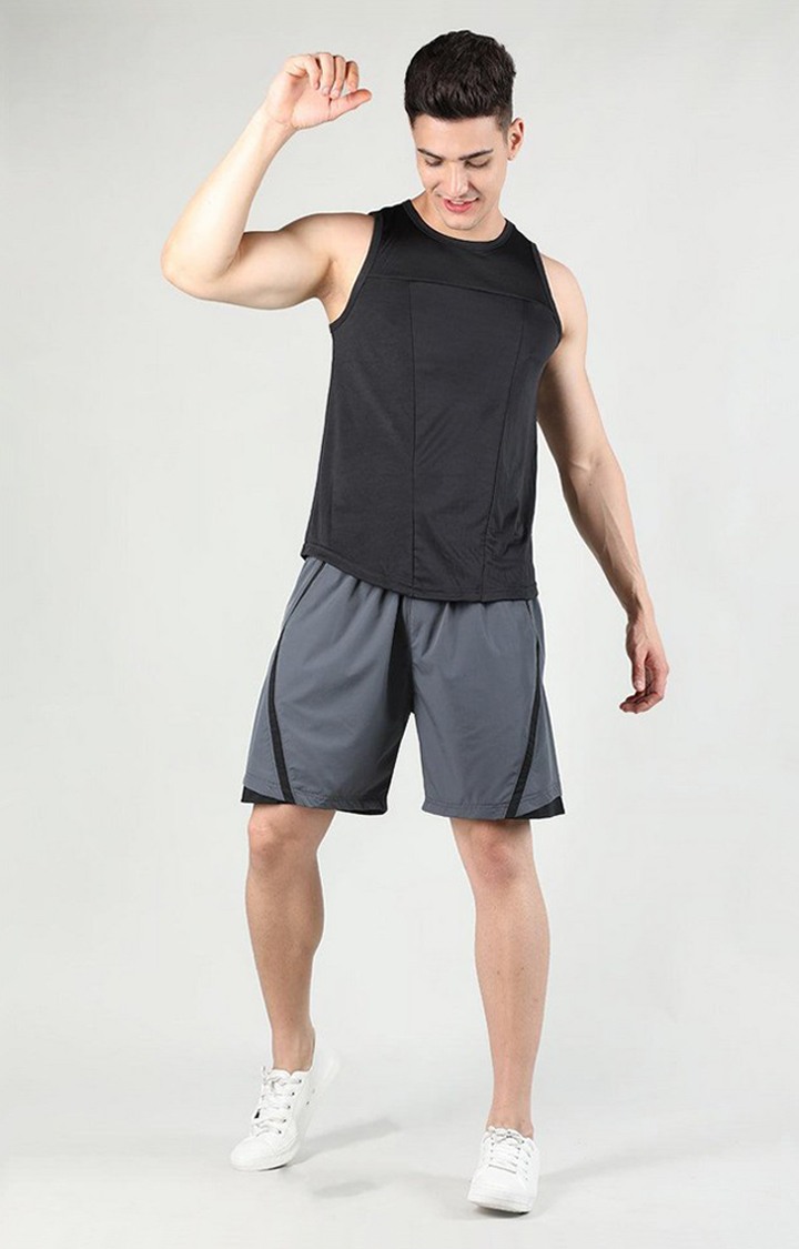 Men's Dark Grey Solid Nylon Activewear Shorts