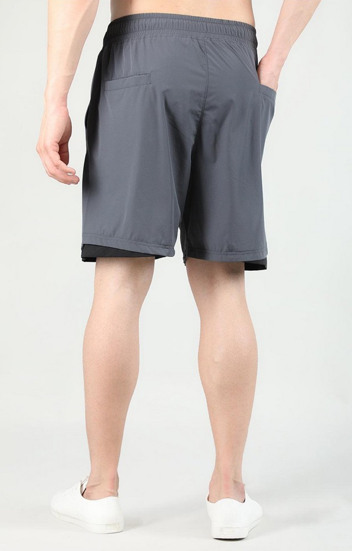 Men's Dark Grey Solid Nylon Activewear Shorts