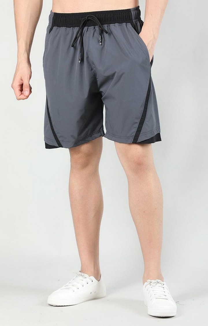 Men's Dark Grey Solid Nylon Activewear Shorts