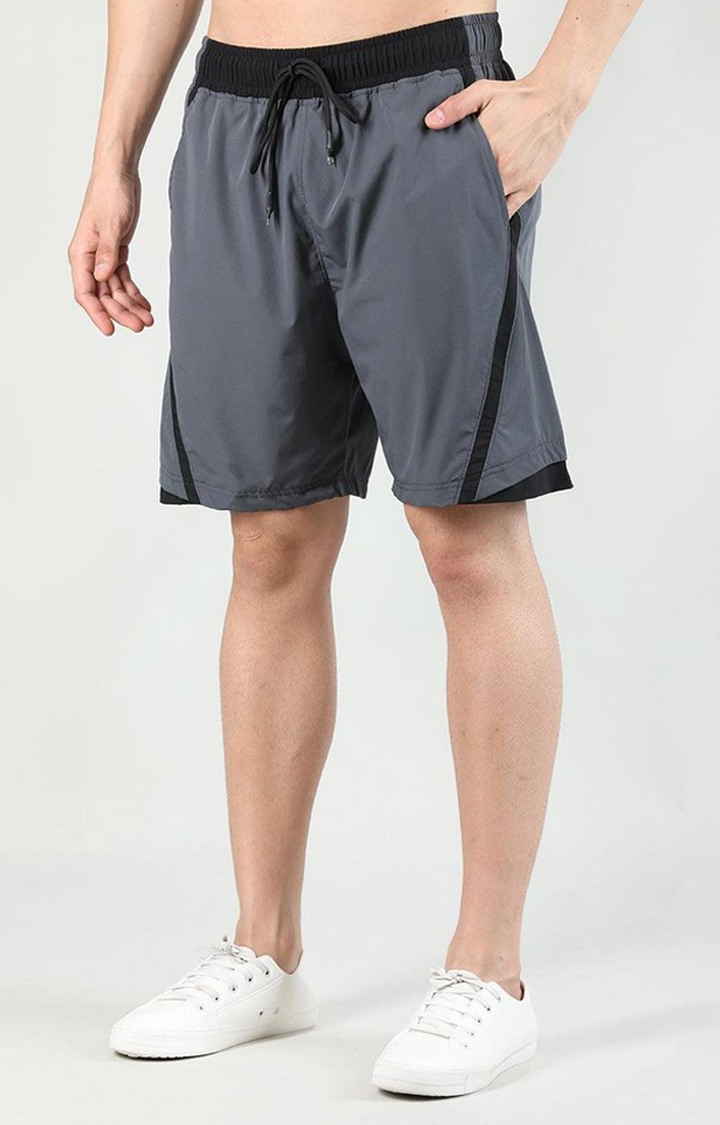 Men's Dark Grey Solid Nylon Activewear Shorts