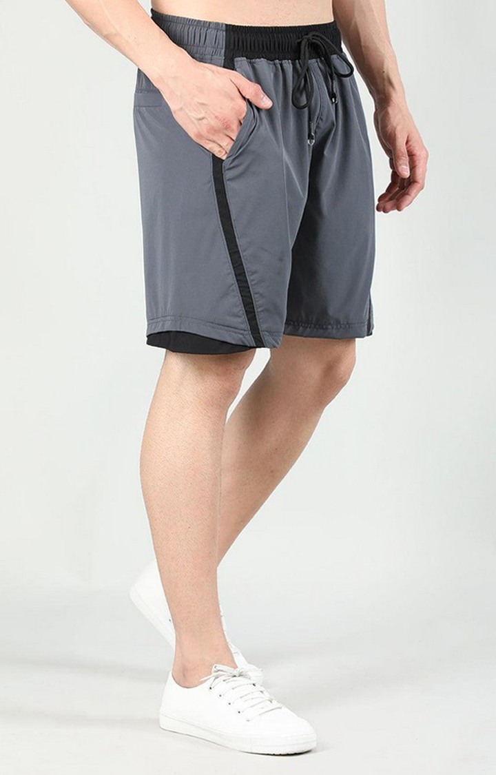 Men's Dark Grey Solid Nylon Activewear Shorts