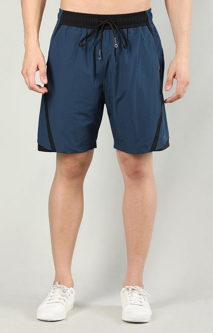 CHKOKKO | Men's Indigo Blue Solid Nylon Activewear Shorts