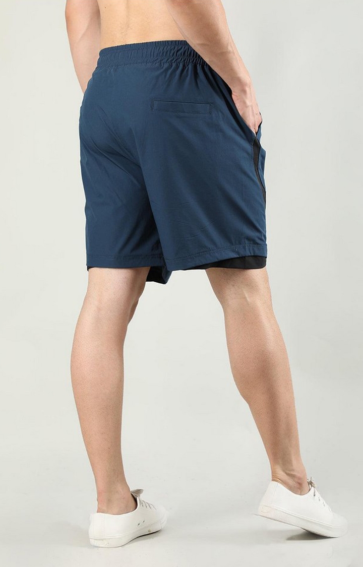 Men's Indigo Blue Solid Nylon Activewear Shorts