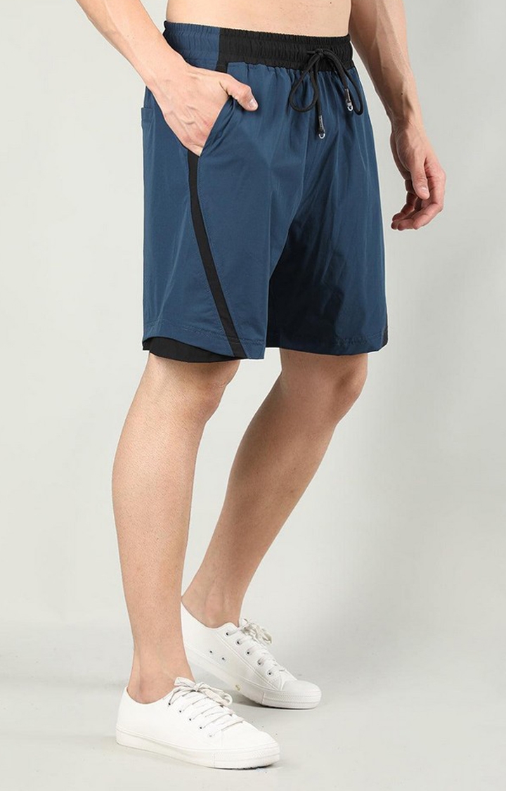 Men's Indigo Blue Solid Nylon Activewear Shorts