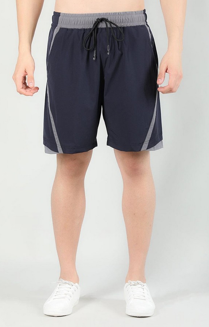 Men's Navy Blue Solid Nylon Activewear Shorts